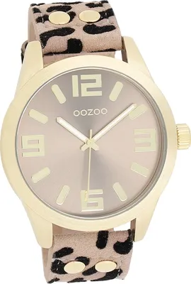 Produktbild von Oozoo Leder Damen Uhr Analog Quarzuhr Armband beige schwarz Timepieces D2UOC1097A