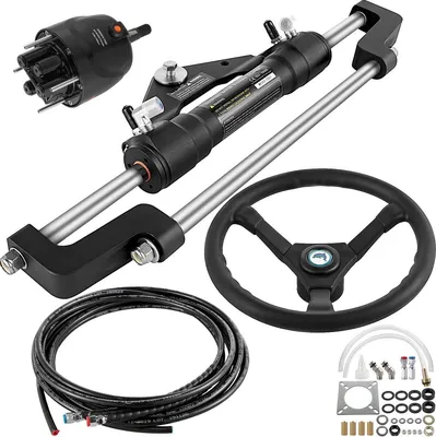 Produktbild von Hydraulic Boat Steering Kit, 300HP Hydraulic Steering Kit Helm Pump, Cylinder, Wheel, 18 Feet Hose Hydraulic Steering Seal Kit, Corrosion-Resistant Boat Steering System Marine Steering Kit
