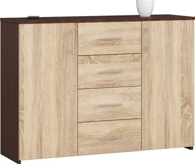 Produktbild von Kommode AKORD K45 Wenge 110 cm 2 Türen 4 Schubladen 4 Ebenen Front Sonoma-Eiche B110 x H80 x T35 cm