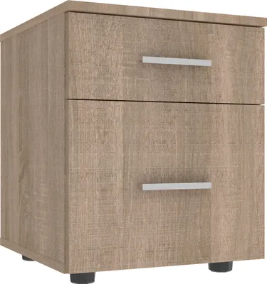 A product shot of a nightstand with two drawers.