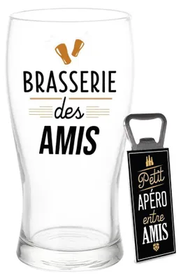 Bierbrauerset für Freunde, Glas + Flaschenöffner, 350 ml