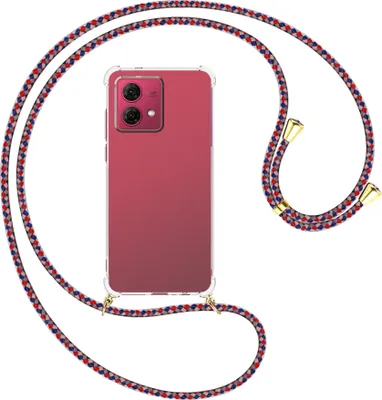 Produktbild von Handykette Backcover-Schutzhülle mit Band (Metall goldfarben) für Motorola Moto G84 5G (6.5'') - silber/blau/rot