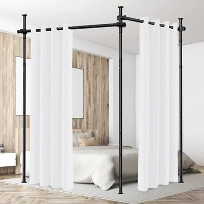 Imagen del producto de Varillas para cortinas verticales sin necesidad de taladrar: Estructura estable con tensión vertical. Altura ajustable de 1,22 a 3,05 metros. Ancho ajustable de 70 a 355 centímetros. Incluye 5 rodillos s