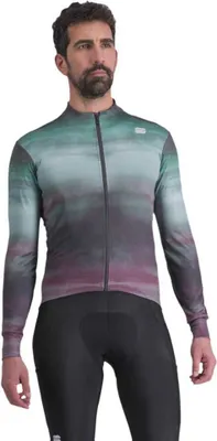 Image de Maillot thermique manches longues Sportful Flow Supergiara, vert et gris, taille M, pour homme. Vert et gris, taille M