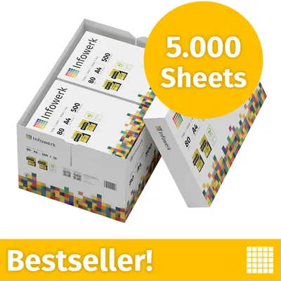 Produktbild von Infowerk Druckerpapier Kopierpapier 5000 Blatt 10 x 500 A4 80g Premium Weiß PEFC