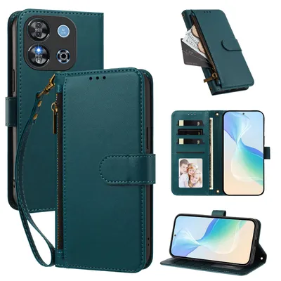 Produktbild von Geldbörse Hülle für Oukitel C57S / C57 Pro, Kunstleder Handyhülle mit Kartenfächer, Ständer, Handschlaufe Grün