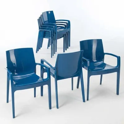 Produktbild von Cream Grand Soleil 22er Stapelbare Stühle mit Armlehnen aus Polypropylen Stock - Blau