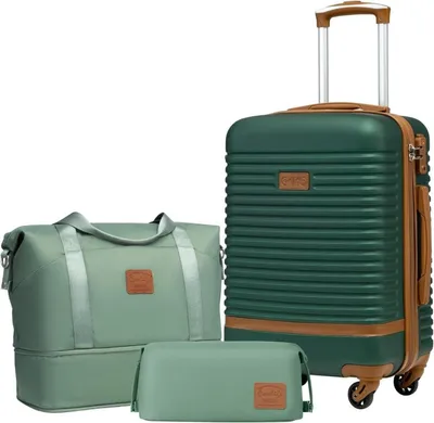 Image de COOLIFE Valise Trolley Set 3pcs ABS coque dure 4 roues serrure TSA vert foncé/marron
