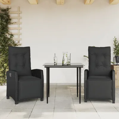 Produktbild von Möbel 3-tlg. Garten-Essgruppe mit Kissen Schwarz Poly Rattan - Gartenmöbelgarnituren 3212960