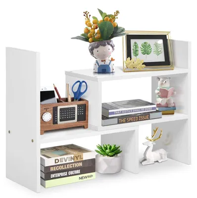 Image de Étagère de bureau en bois, réglable, organisateur de bureau, couleur blanche