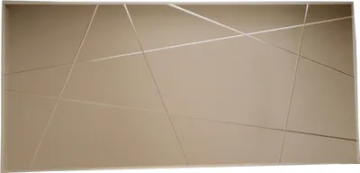 A rectangular mirror with a geometric pattern etched into its surface.