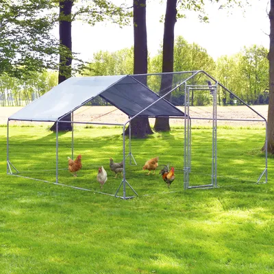 Produktbild von zooprinz Hühnervoliere Metall | mit Sonnendach | Erdanker | 300x200x195cm | Wetterfest | UV-Beständig