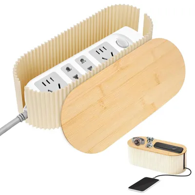 Produktbild von Kabelaufbewahrungsbox mit Bambusdeckel - Tragbarer Organizer für Kabel und Steckdosen