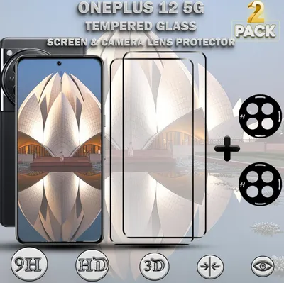 Produktbild von 2-Pack OnePlus 12 5G Displayschutzfolie & 2-Pack Kameraschutz - Gehärtetes Glas 9H - Super Qualität 3D
