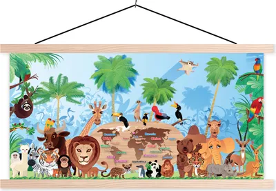 Produktbild von MuchoWow® Textilposter Tiere - Wald - Tropisch - Jungen - Mädchen - Kind 60x30 cm mit holzfarbenen Rahmen - Dekoration