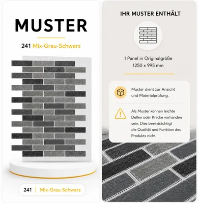 AMK Muster-Paneel 241 Mix Grau Schwarz – Marmorgranulat-Oberfläche in Originalgröße, KI-generiertes Bild