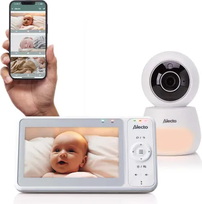 Produktbild von Alecto DVM2060 - Dual Mode Babyphone mit Kamera & App - 5 Zoll Farbdisplay - Full HD (1080p) - Weiß