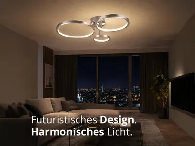 Produktbild von Schwenkbare LED Deckenleuchte dimmbar über Schalter, Wohnzimmerlampe Silber matt