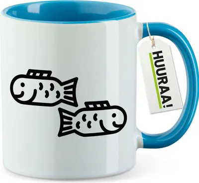 Produktbild von Huuraa Kaffeetasse Fische Sternzeichen Symbol 330ml Blau Keramik Kaffeebecher Geschenkidee
