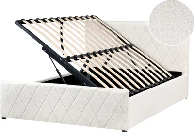 Produktbild von BELIANI Bett Cremeweiß Bouclé Stoff mit Lattenrost 140 x 200 cm Kopfteil Bettkasten Hochklappbar Modern Glamourös Doppelbett Schlafzimmer Möbel