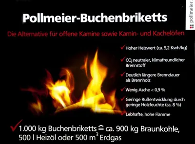 Image de Briquettes de hêtre Pollmeier 6kg Briquettes de bois Briquettes de hêtre Bois de chauffage