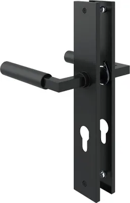 Produktbild von Schwarz matte Baustil Langschildgarnitur BB PZ WC Türdrücker Türbeschlag Renovierungsschild Profilzylinder