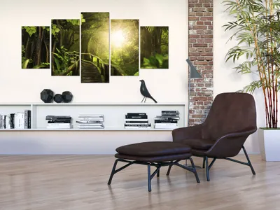 Produktbild von Akustikbild Wald Natur 200x100 cm Bilder Akustikschaum Hochleistungsschallabsorber Schallschutz Leinwand 5 tlg Wandbild Raumakustik Schalldämmung b-A-0322-b-m