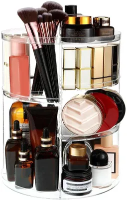 Image de Unyqoos® – Organisateur de maquillage rotatif à 360°, en acrylique transparent, avec 7 niveaux réglables, hauteur 30 cm, spacieux pour les cosmétiques et les bijoux
