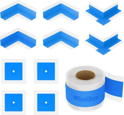 Produktbild von Isolbau 105B Bandset - Dicht-Set für den Innen und außen bereich inkl. 20 m Dichtband, 4x Innenecken, 2x Außenecken & 2x Wandmanschetten, Abdichtung Dusche Bad Küche Wand Wasserdicht