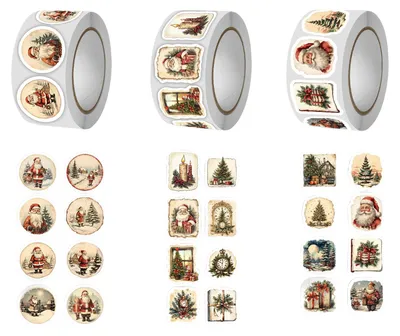 Weihnachtsaufkleber 750 Stück, selbstklebend, 3 Rollen, 24 Designs