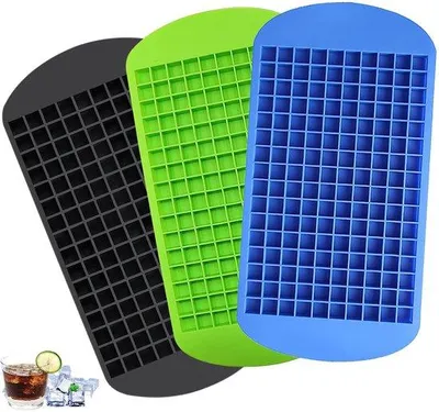 Obrázok produktu pre Ibenzoa® Sada silikónových mini formičiek na ľad (3) – 160 mini kociek ľadu (1x1x1 cm), rozmer 23,6×11,9×1,2 cm, vhodné do kontaktu s potravinami, vhodné do umývačky, ideálne na nápoje a oslavy