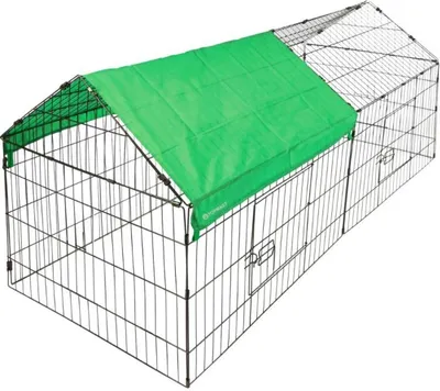 Produktbild von Kaninchengehege aus verzinktem Stahl XL – Kaninchenstall mit Abdeckung – Kaninchengehege mit Abdeckung und Sonnenschutz – 220x103x85cm