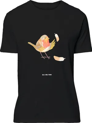 Produktbild von Mr. & Mrs. Panda Tshirt Rotkehlchen Federn - Schwarz - Geschenk, Lustige Sprüche, Motivation, S T-Shirt, fliegen, Shirt, Spruch Mut, Basic-Shirt, oberteil, Vogel