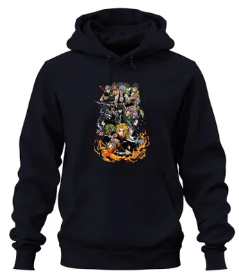 Immagine prodotto di Demon Slayer Rengoku Tanjiro Nezuko Group Fire Anime Vintage Unisex Felpa con cappuccio, Navy, S