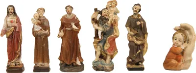 Produktbild von Heiligenfigur Set 6-teilig, 5 cm hoch, handbemalt aus Polyresin