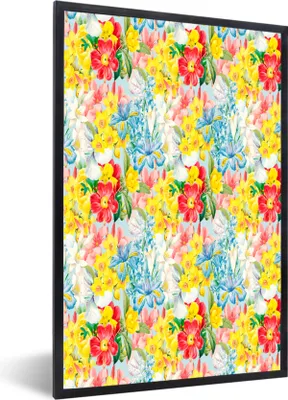 Produktbild von MuchoWow® MuchoWow® Gerahmtes Poster Blumen - Frühling - Collage 40x60 cm - Poster mit zchwarzem Bilderrahmen - Papierdruck - Wandbilder