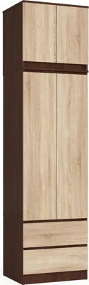 Produktbild von Akord Kleiderschrank Mit Aufsatz 2 Türen 2 Schubladen Wenge/Eiche Sonoma 60X51X234 Cm