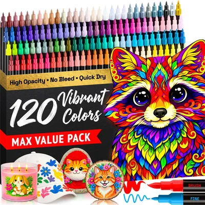 120 Acrylstifte, Doppelspitze, Pinsel + Fein, für viele Oberflächen