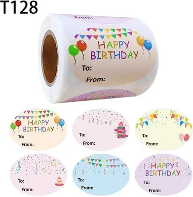 Produktbild von 300 Stück Geschenketiketten - Geburtstagslabels - Dekorative Aufkleber - 300 Stück auf Rollen - Schließzylinder - Geschenkmarken - Wasserfest - 3*5cm