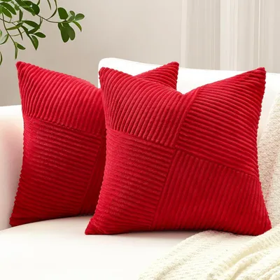 Productafbeelding van Cord kussenhoezen, set van 2, met windmolenmotief, 50x50 cm, rood