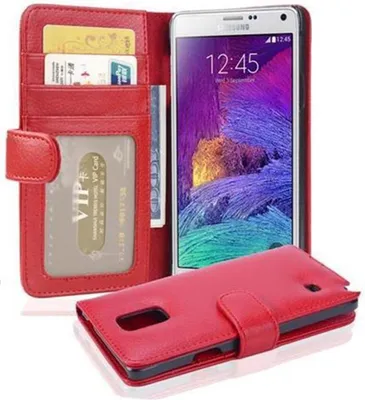 Produktbild von Cadorabo Hülle für Samsung Galaxy NOTE 4 in Rot Backcover Handy Schutz Hülle Book Case Booklet Kartenfächer