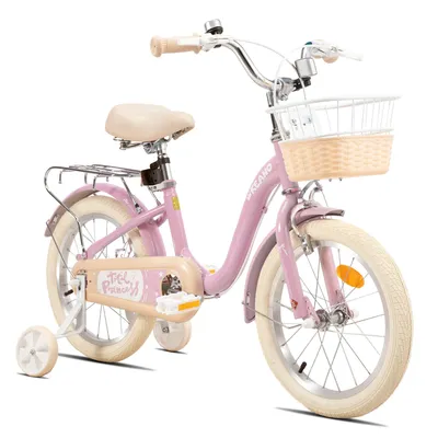 Produktbild von Joystar 16 Zoll-Kinderfahrrad, komplett mit Korb, Klingel, Schutzblechen und vollständig geschlossenem Kettenschutz, mit Stützrädern, Rosa