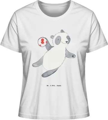 Produktbild von Mr. & Mrs. Panda Damen Kurzarmshirt Panda Handball spielen Größe XL - Weiß - Geschenk, Basic T-Shirt, Verein, Shirt, Oberteil, Turnier, Club, Baumwoll