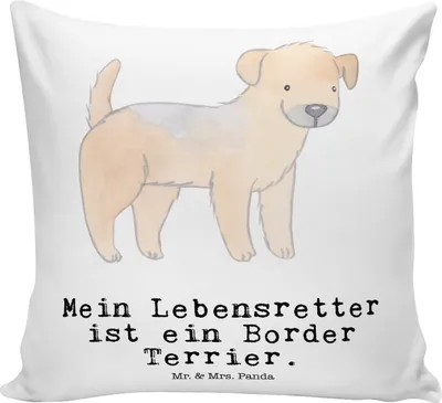 Produktbild von Mr. & Mrs. Panda kissen für sofa Border Terrier Lebensretter - Weiß - Geschenk, Dekokissen, Deko, couch, bedruckt, kuschelkissen 40x40