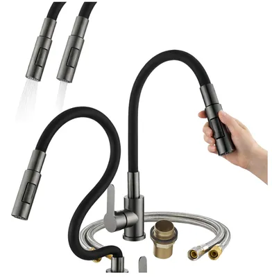 Immagine prodotto di Granitan - Miscelatore cucina - Rubinetto cucina altezza 68 cm - Miscelatore lavello nero - RENO, Immagine generata dall'IA