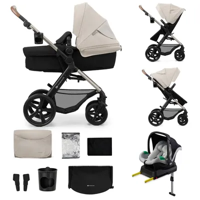 Image de Kinderkraft MOOV 2 - Poussette 4 en 1 - Avec baignoire bébé, poussette et siège enfant MINK PRO i-Size - Grandes roues increvables - UPF50+ - Jusqu'à 27 kg - Gris