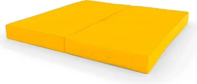 A yellow gymnastics mat is shown against a white background.