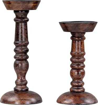 Produktbild von 2er Set Kerzenhalter H20-25cm Mango Holz Braun Kerzenständer Rustikal Tischdeko