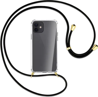 Produktbild von Handykette Backcover-Schutzhülle mit Band (Metall goldfarben) für Apple iPhone 12, 12 Pro - schwarz