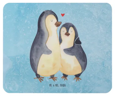 Produktbild von Mr. & Mrs. Panda Mouse Pad Pinguin umarmen - Eisblau - Geschenk, mauspad laptop, Hochzeitsgeschenk, Liebe, Hochzeit, Mousepad, Hochzeitstag, Paar, Verknallt, mousematte
